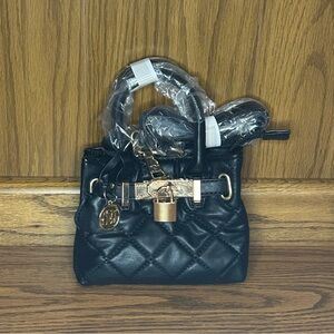 Badgley Mischka Diamond Quilted Crossbody Mini Tote w/ Lock & Gold Hardware. NWT
